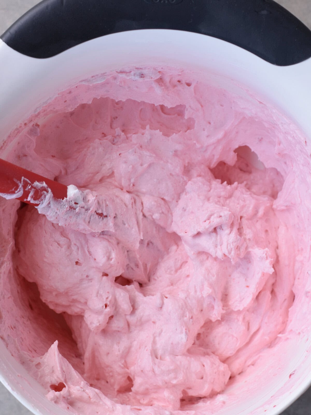 Whipped topping in a mixing bowl. 