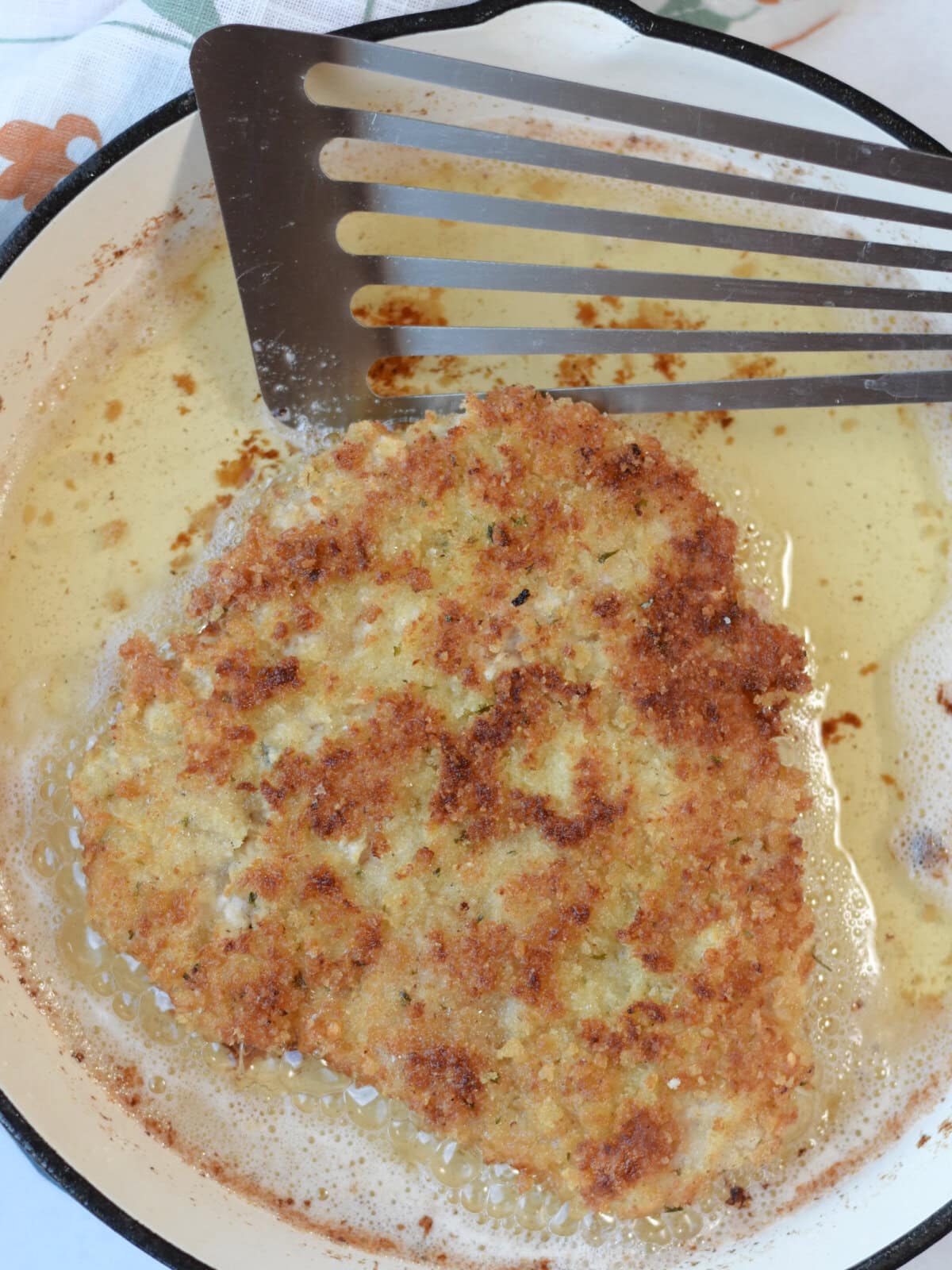 Browning meat in oil. 