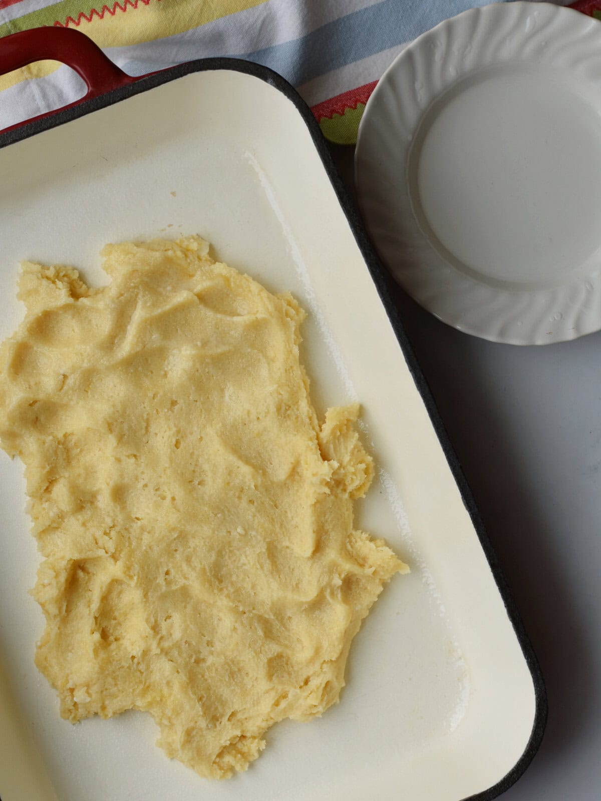 Dough on the bottom of a 9X13 pan. 