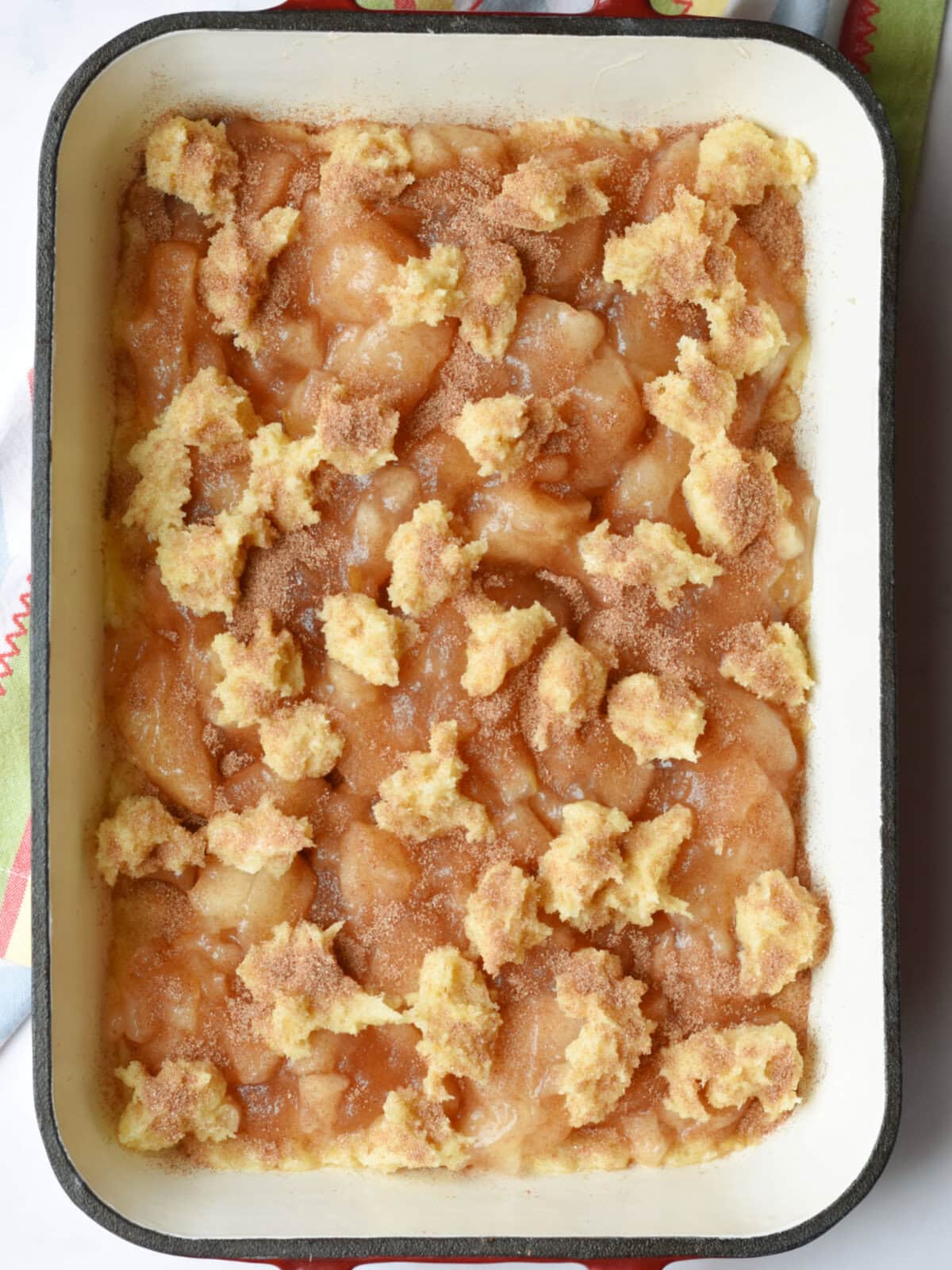 Apple pie filling with cookie dough on top. 