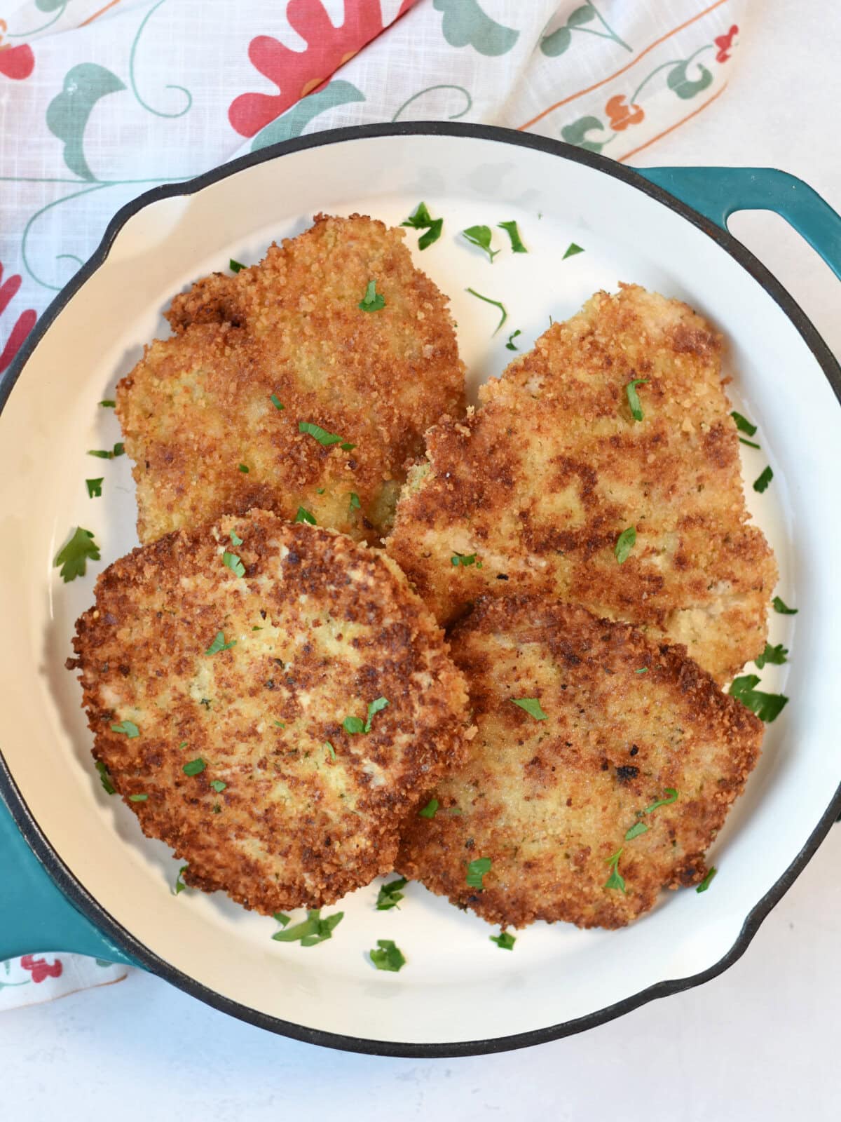 Cubed Pork Steak in a frying pan. 