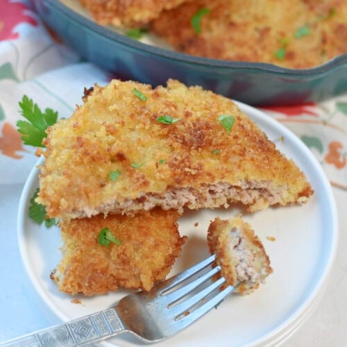 Cube Pork Steak recipe picture with fork.