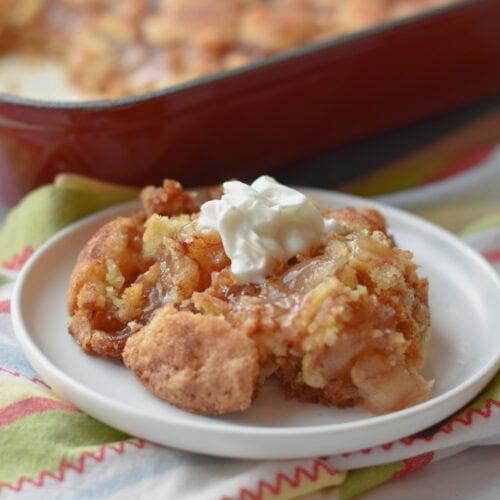 Snickerdoodle Cake made with cookie mix from a box and apple pie filling.