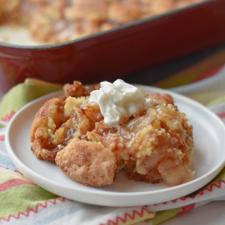 Snickerdoodle Cake made with cookie mix from a box and apple pie filling.