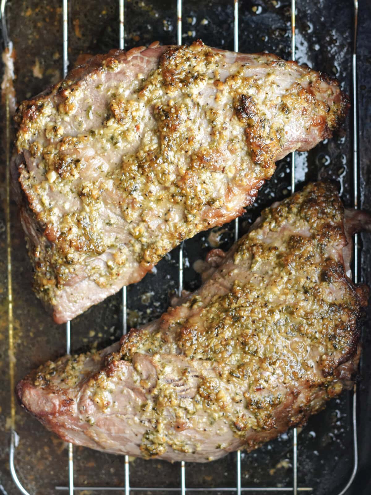 Seared beef with marinade paste. 