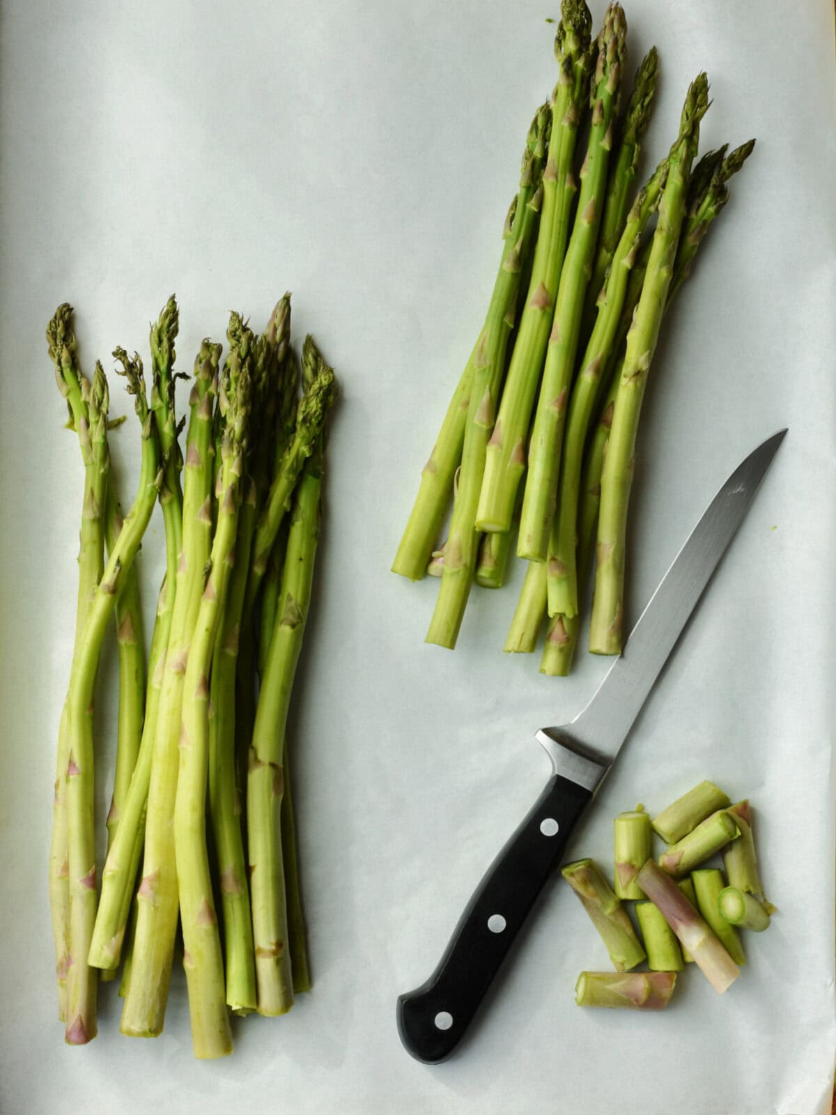 Trimming the woody sections. 