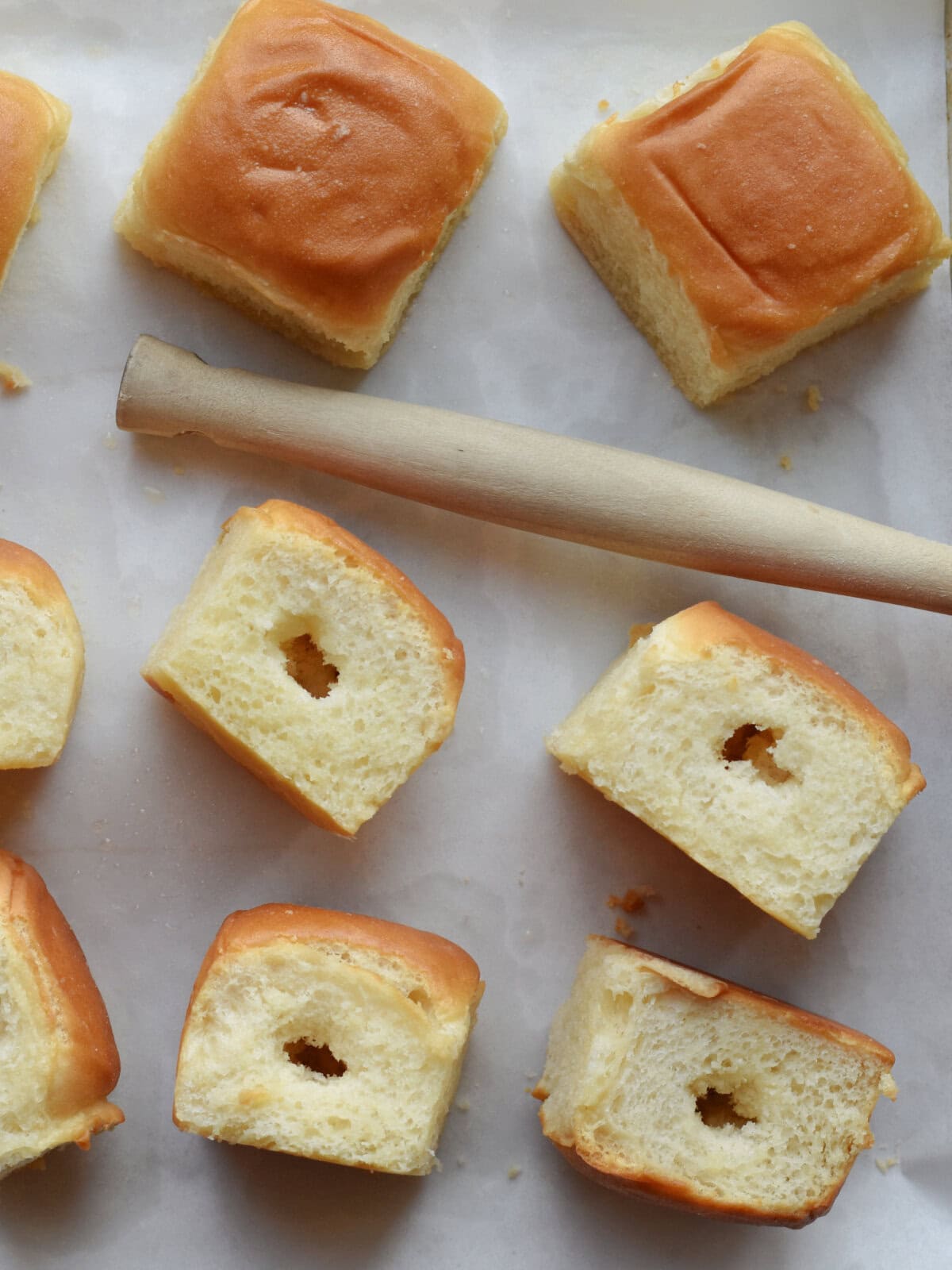 Rolls with holes in them to fill with the ganache. 