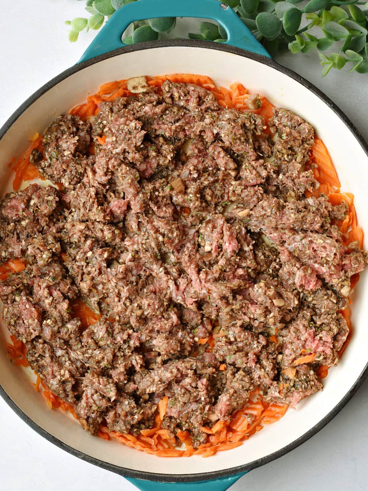 Ground beef mixture and carrots. 