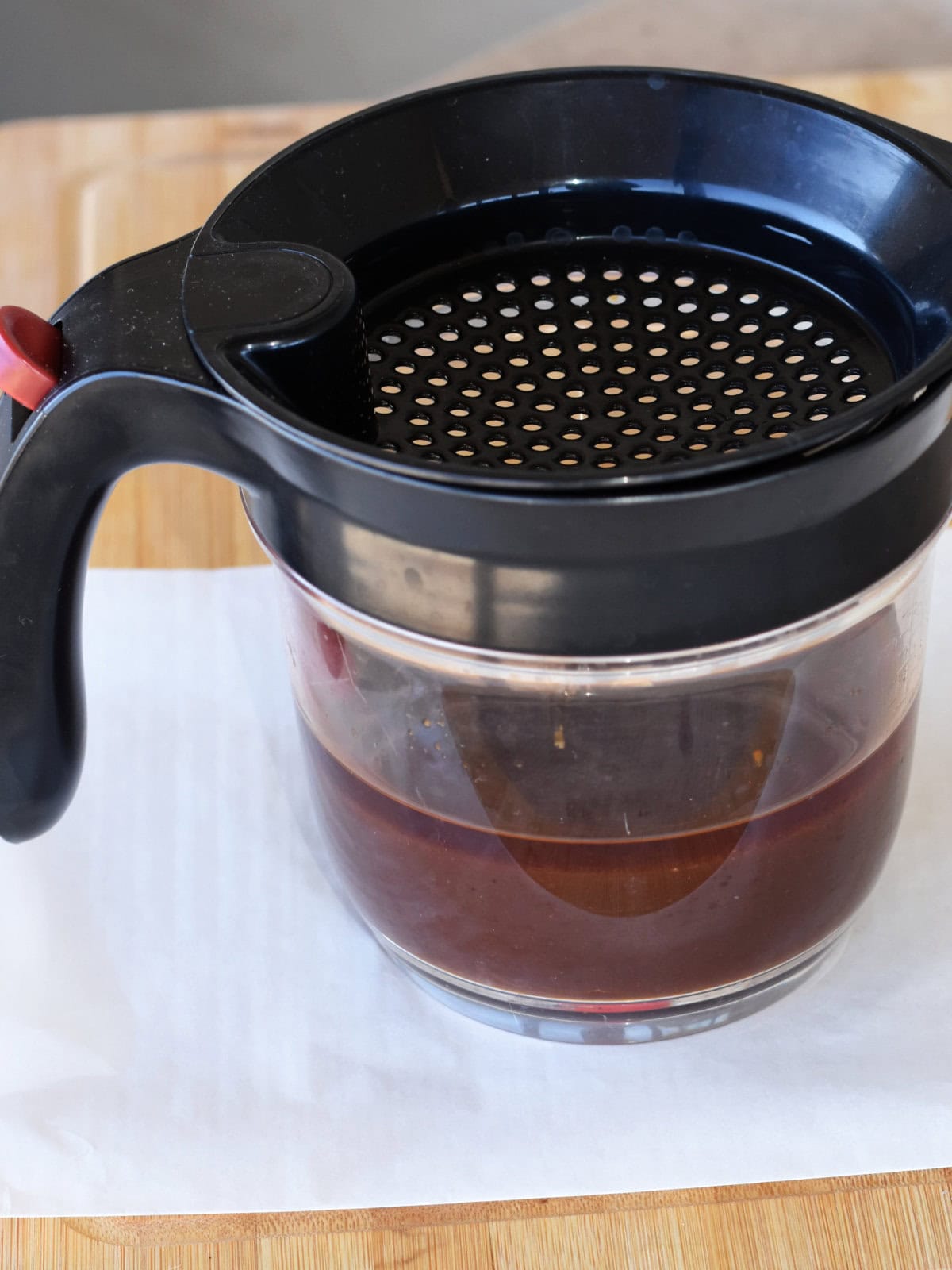 Fat separator used on a brisket. 