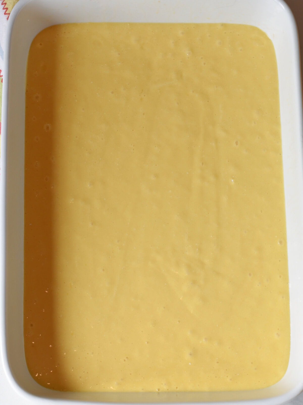 Uncooked batter in a 9X13 pan. 