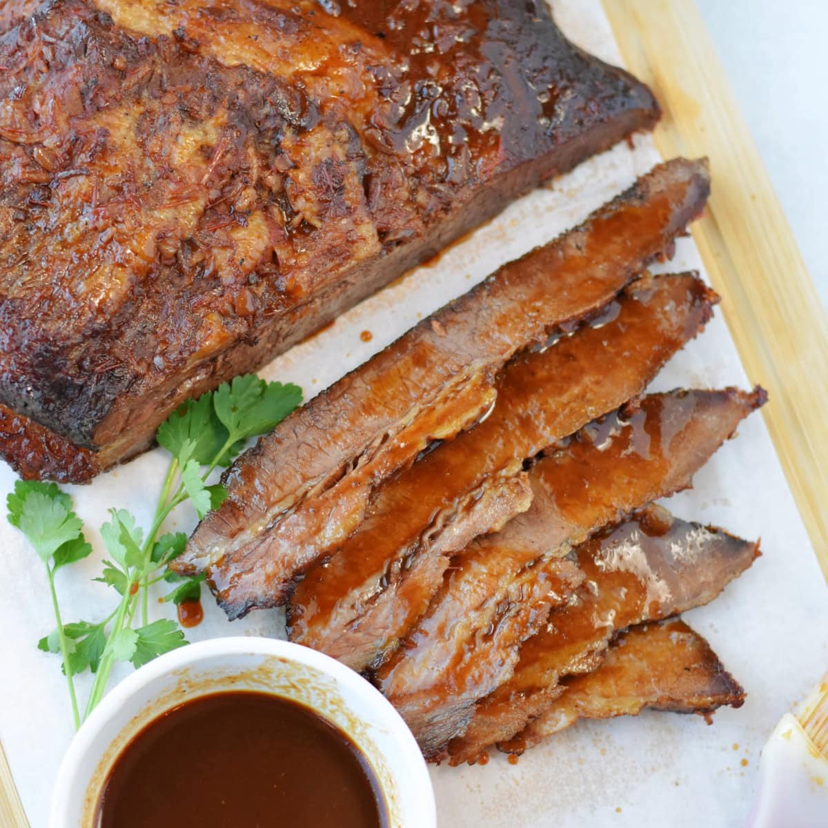 Roasted beef brisket made in the electric roaster oven.