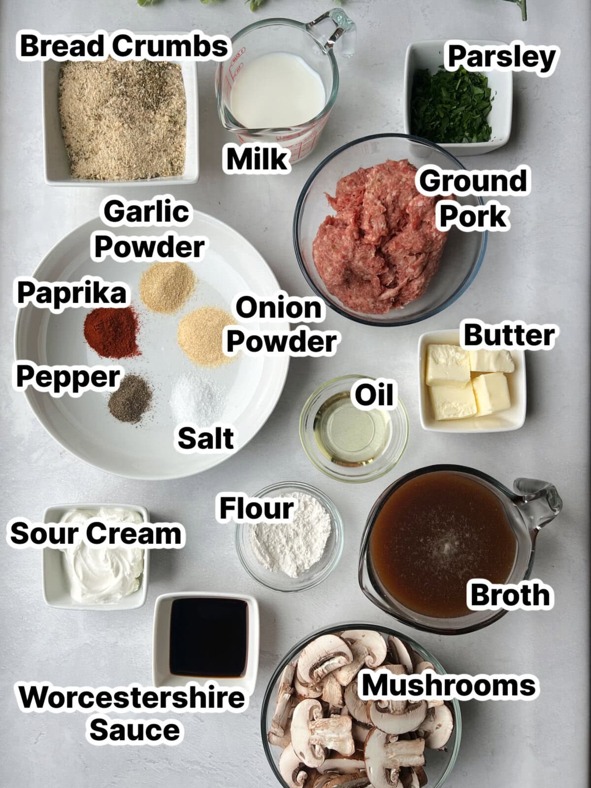 Pork Meatball Stroganoff ingredients. 
