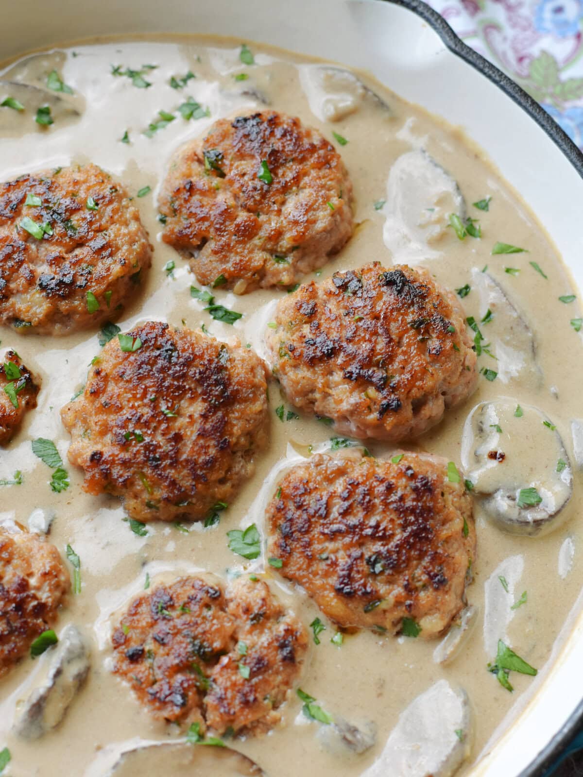 Warm sour cream sauce and pork meatballs. 