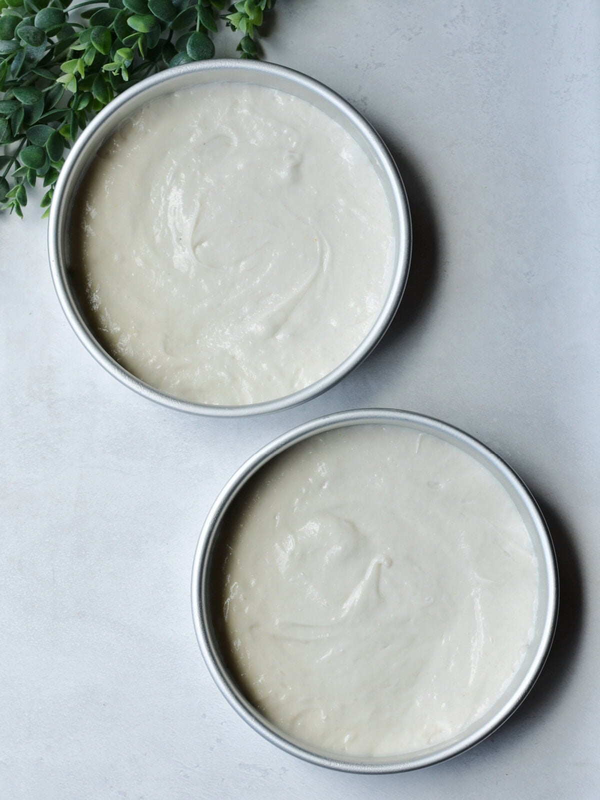 Batter in pans ready to bake. 