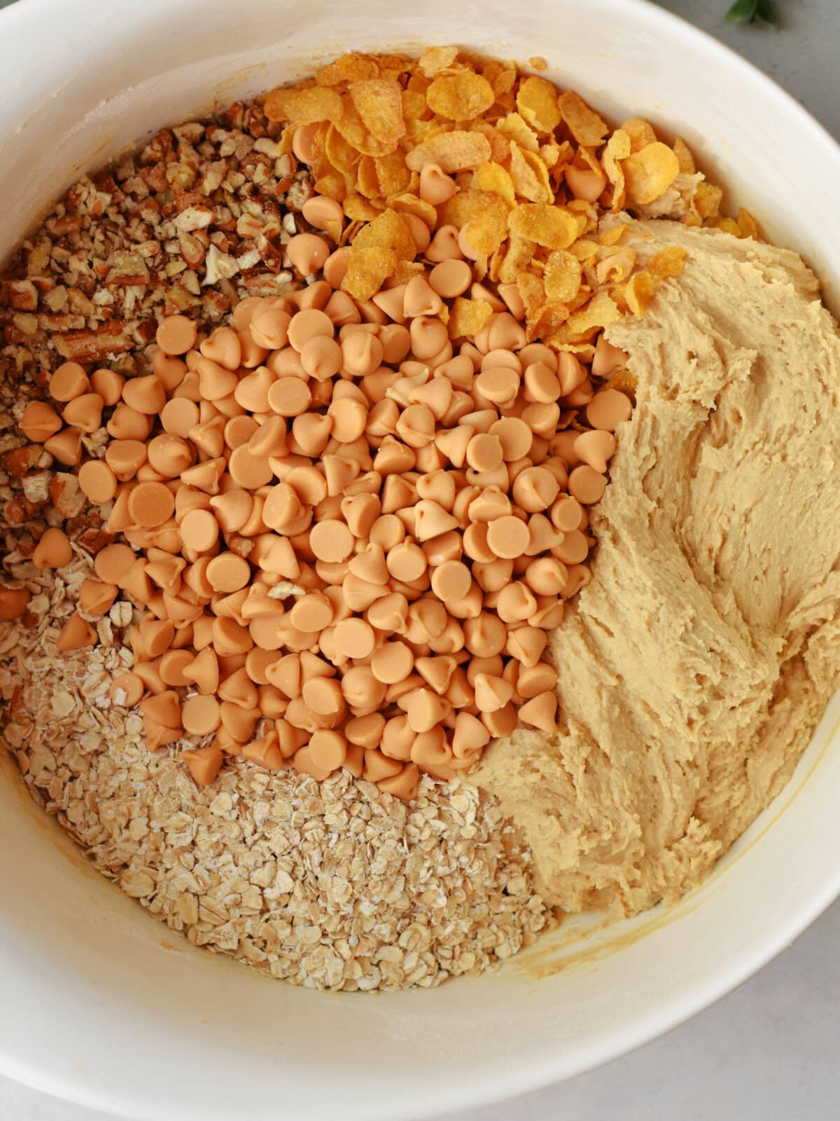 Batter with butterscotch morsels and pecans. 