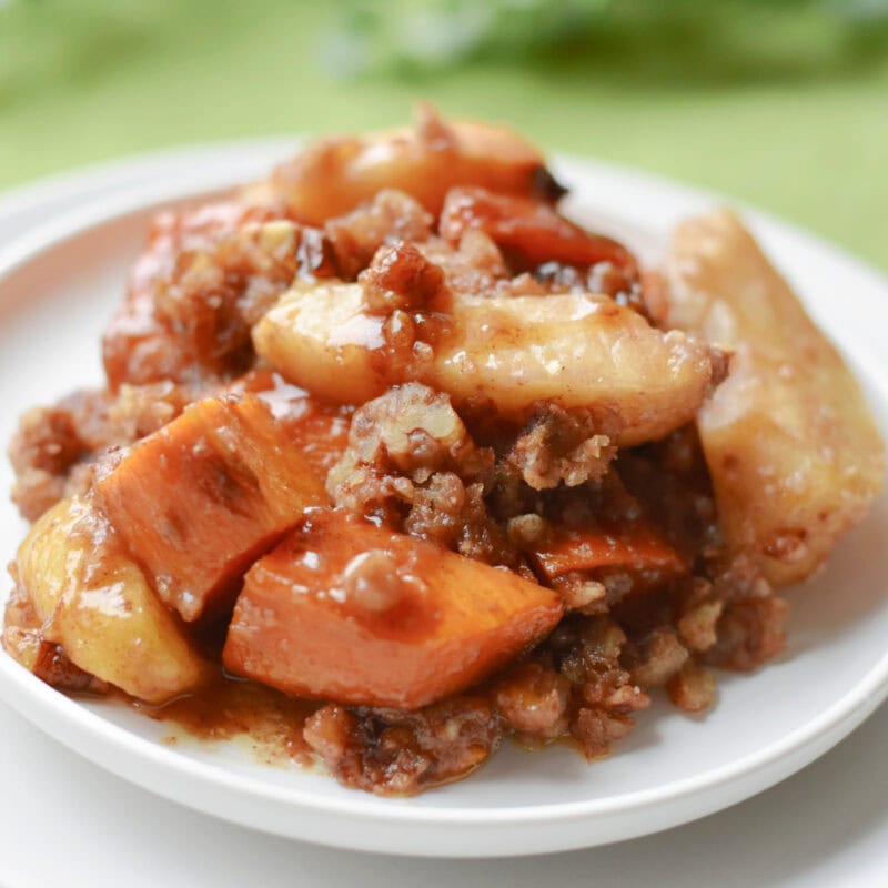 Sweet Potato and Apple Casserole in the Crock Pot served for a holiday side dish.